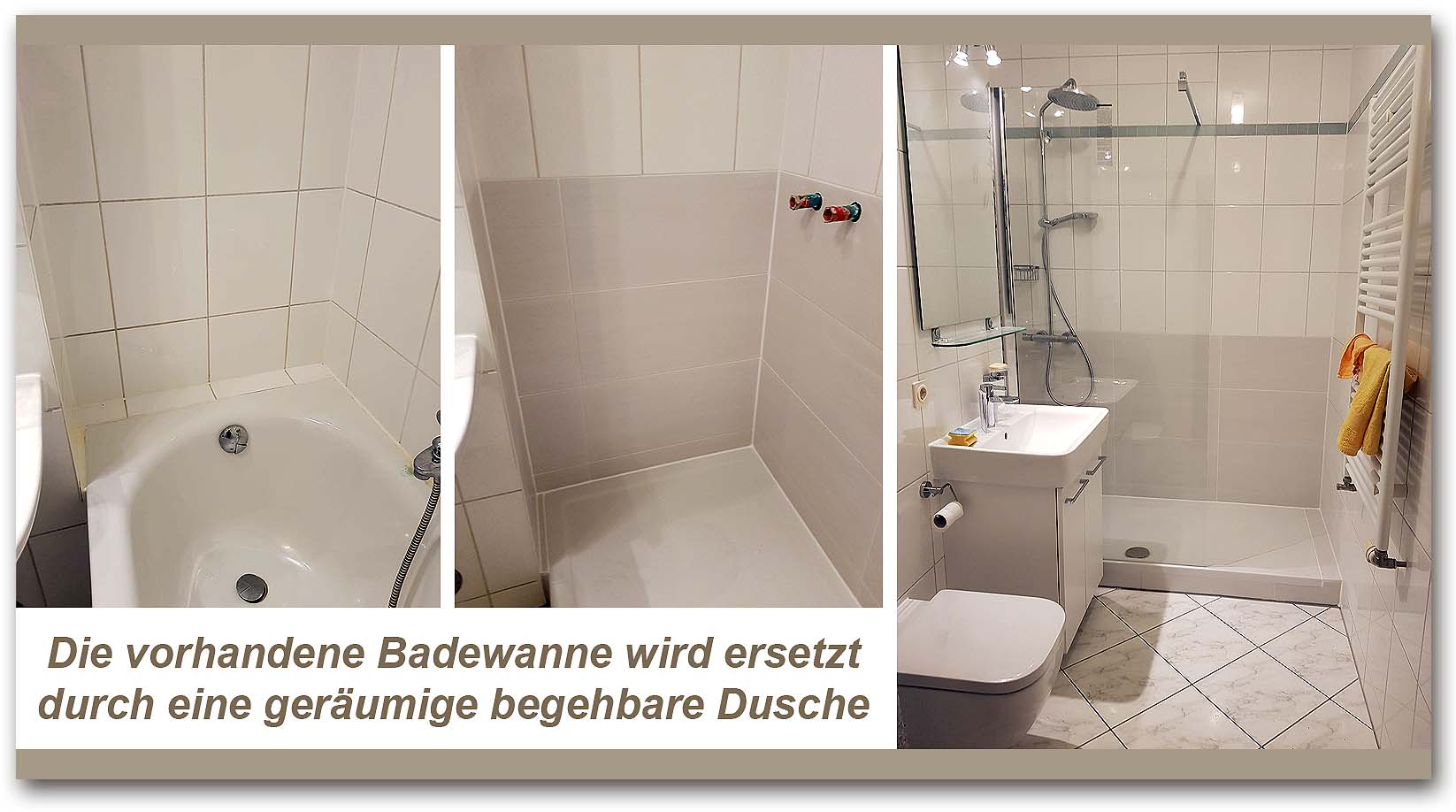 Badumbau in München - Die Badewanne wird ersetzt durch eine Dusche