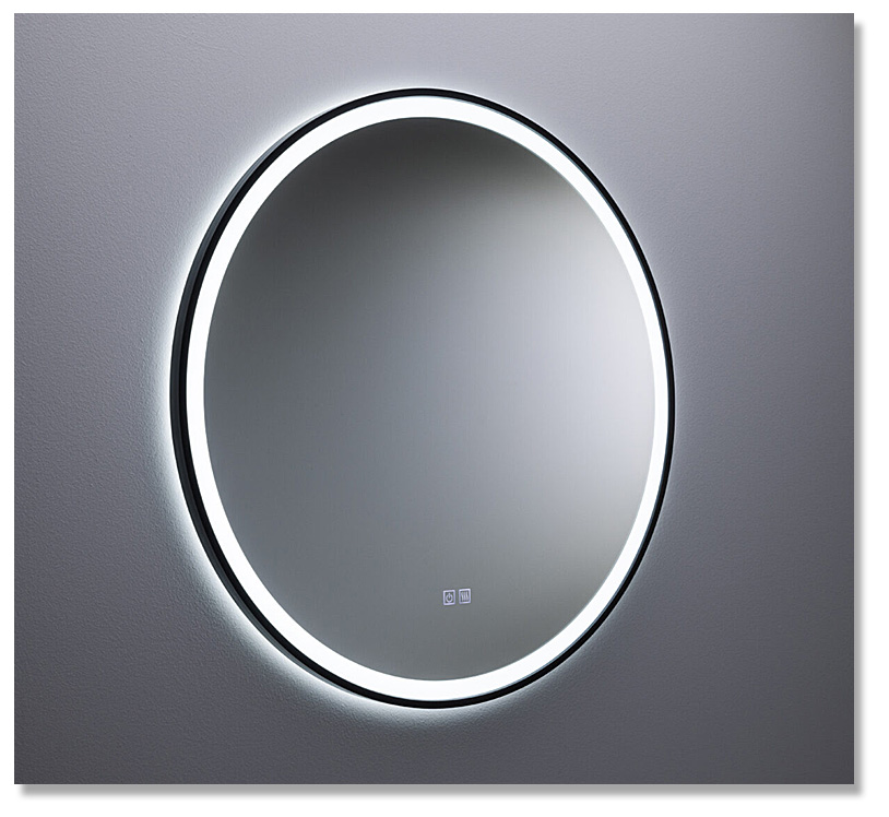 Lichtspiegel mit schwarz mattem Rahmen und satiniertem Rand Lichtspiegel mit schwarz mattem Rahmen und satiniertem Rand